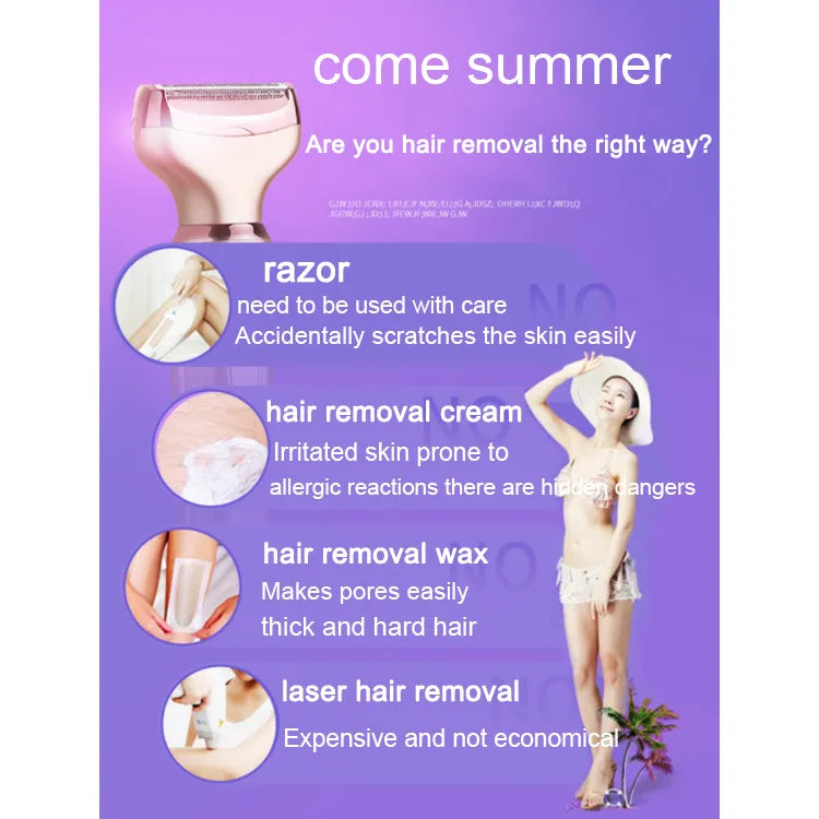 Professional 2 in 1 Epilator Electric Razor Hair Removal for Women Painless Face Shaver Bikini Pubic Hair Trimmer Machine Tools