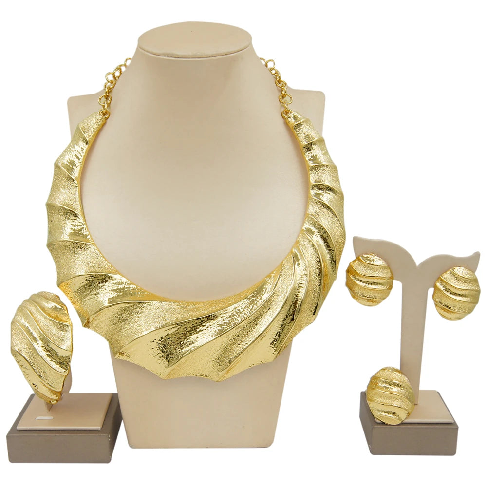 Dubai Gold Plated Jewelry Sets For Women Brazilian Original Fashion Trend Earrings Rings Wedding Banquet Jewelry Free Shipping