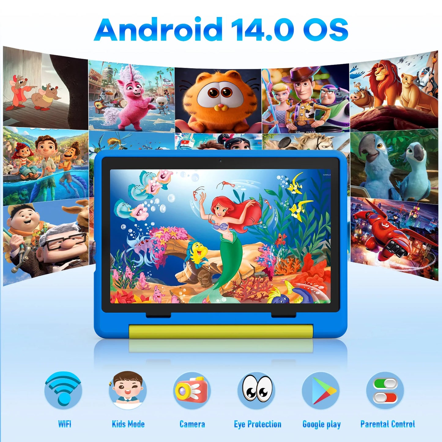 Kid Tablet 10 Inch Android 14 Octa Core 8GB RAM 64GB ROM 128GB Expandable 5000mAh WiFi Bluetooth Children's Gift Kids Software