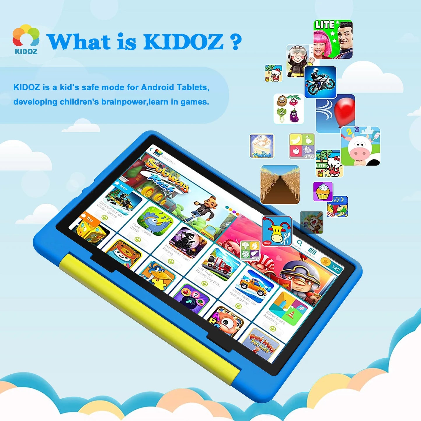 Kid Tablet 10 Inch Android 14 Octa Core 8GB RAM 64GB ROM 128GB Expandable 5000mAh WiFi Bluetooth Children's Gift Kids Software