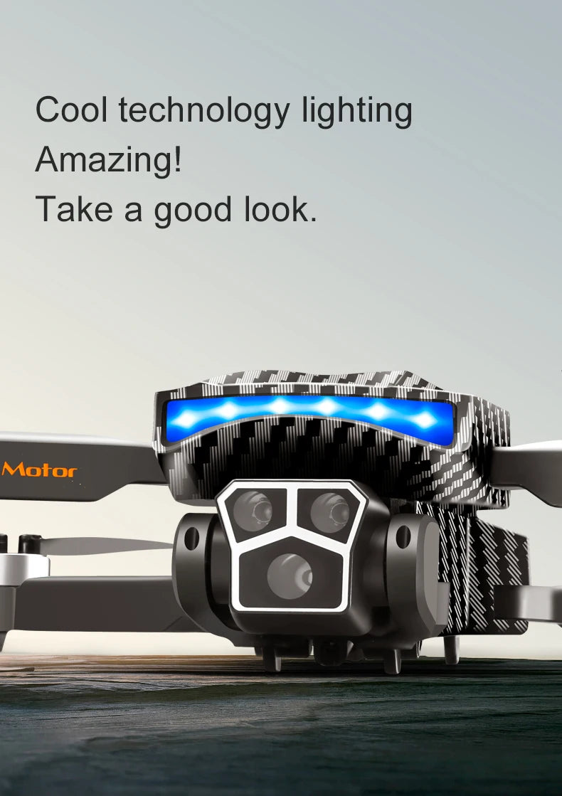 The D9 drone is equipped with gradient LED streamer,brushless motor,EIS electronic stabilization system,2.4GHz anti-interference