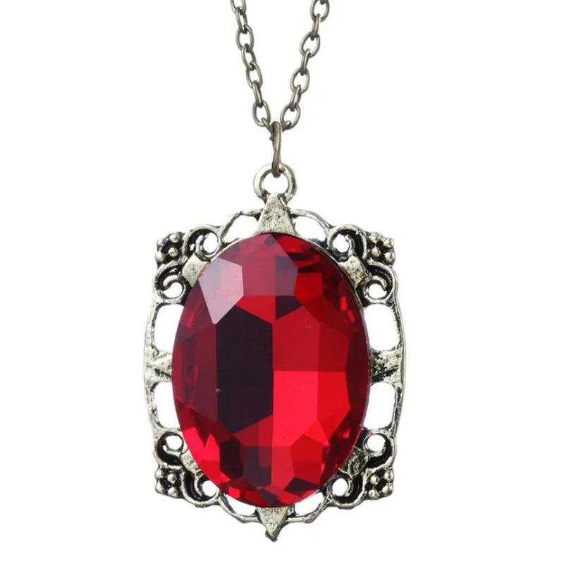 The Vampire Diaries Necklace Elena Gilbert Necklaces for Women Movie Jewelry Charm Katherine Klaus Forbes Blue Stone Choker