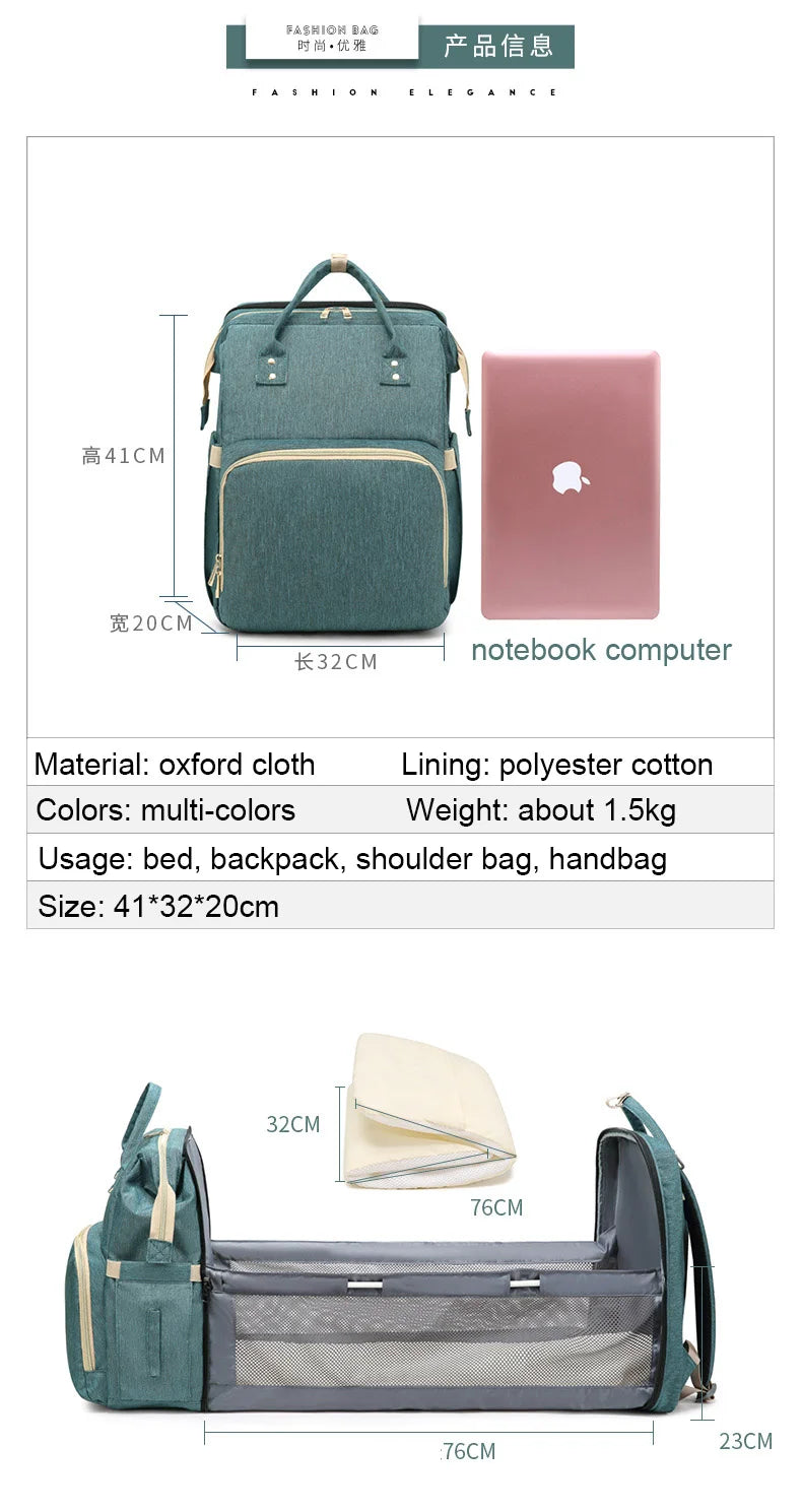 Mummy Maternity Nappy Bag Large Capacity Portable Folding Travel Beds Baby Stuff Mommy Bag Women Outdoor Stroller Backpack