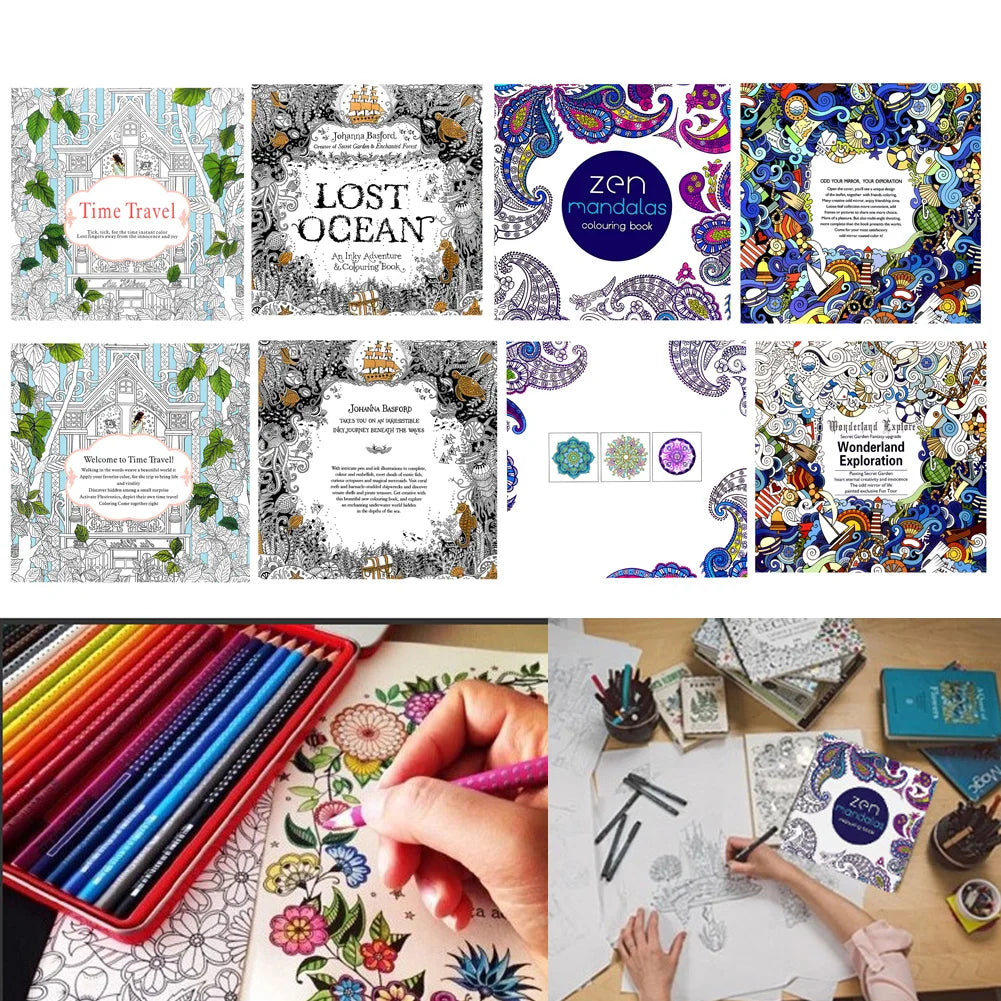 1 pcs 24 Pages Mandalas Flower Coloring Book For Children Adult Relieve Stress Kill Time Graffiti Painting Drawing Art Books