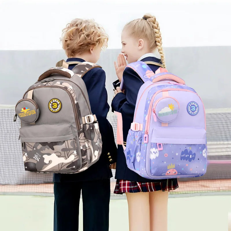 New Fashionable Waterproof Kindergarten Backpack Cute Boy/Girl Design Grade 2 Size Spine Protecting Zipper Closure Polyester