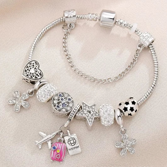 Panjia DIY Beaded Bracelet Diamond European American Cross-Border Trendy Airplane Suitcase Passport Pendant Rhinestone Popular