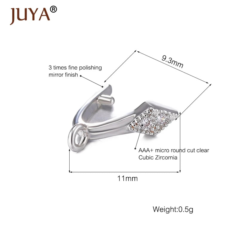 Juya Copper Inlaid Zircon Pinch Bails DIY Supplies For Jewelry Wholesale Crystal Pendant Clip Clasps Clamping Bale Accessories