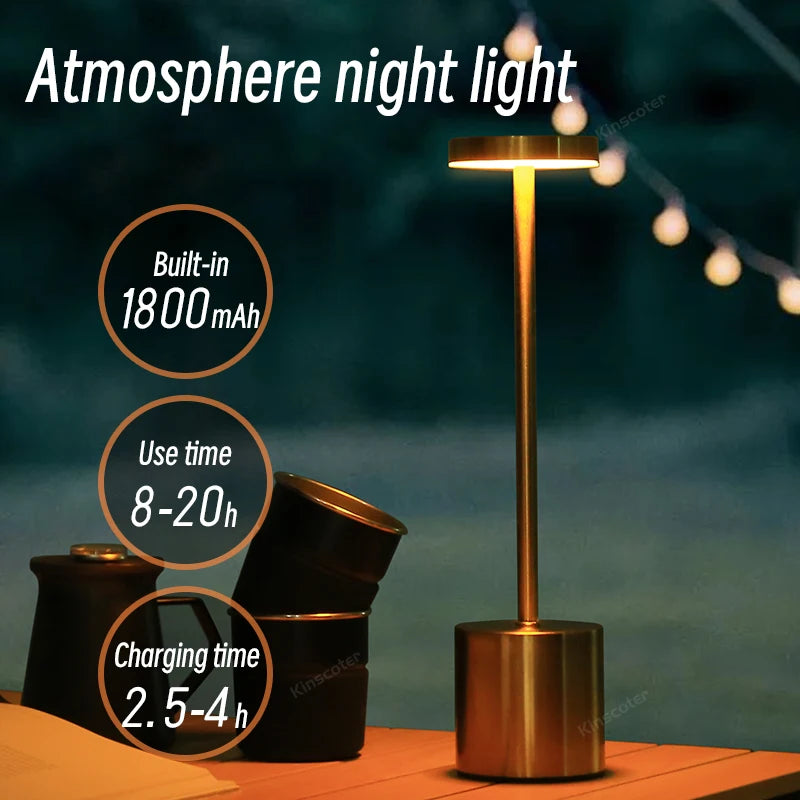 Led Portable Desk Lamps Rechargeable Metal Eye-Protection Night Light Touch Bedside Restaurant Courtyard Atmosphere Table Lamp