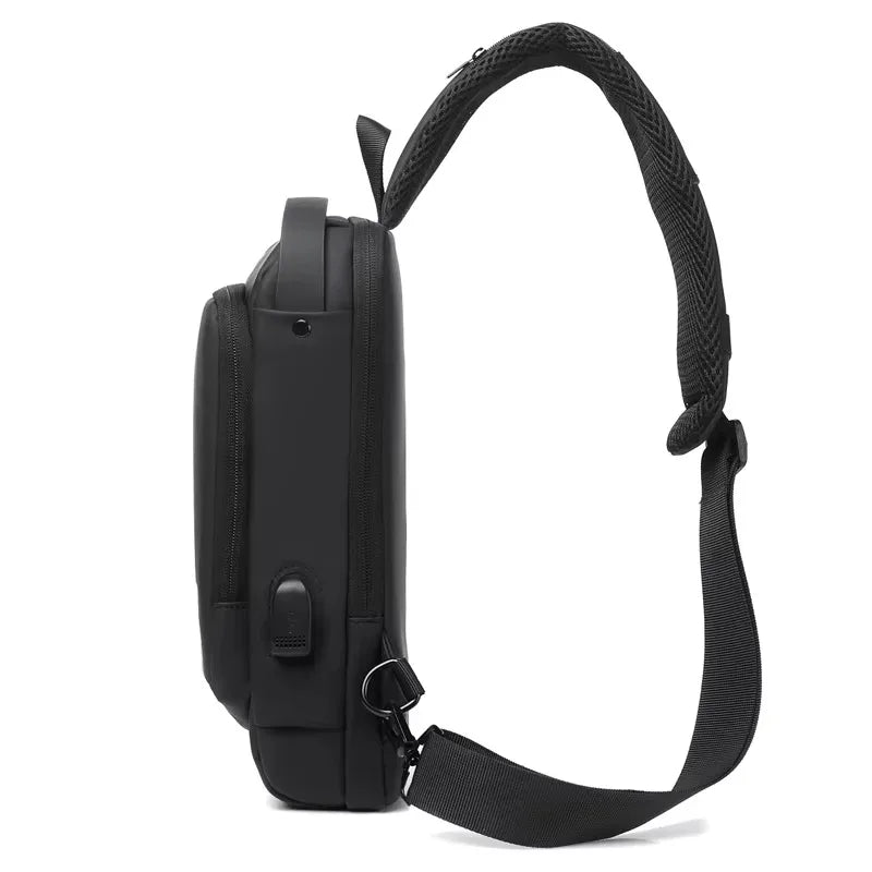 HEROIC KNIGHT Fashion New Large Waterproof Black Waist Bag Fanny Pack for Men Belt Bag with USB-C