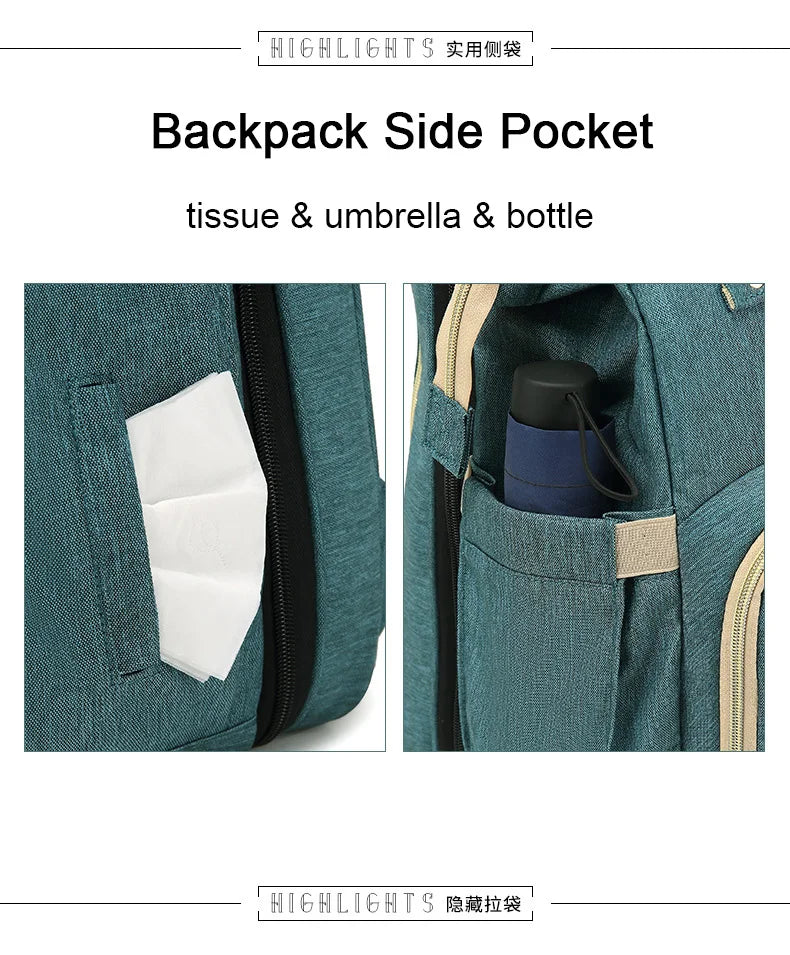 Mummy Maternity Nappy Bag Large Capacity Portable Folding Travel Beds Baby Stuff Mommy Bag Women Outdoor Stroller Backpack
