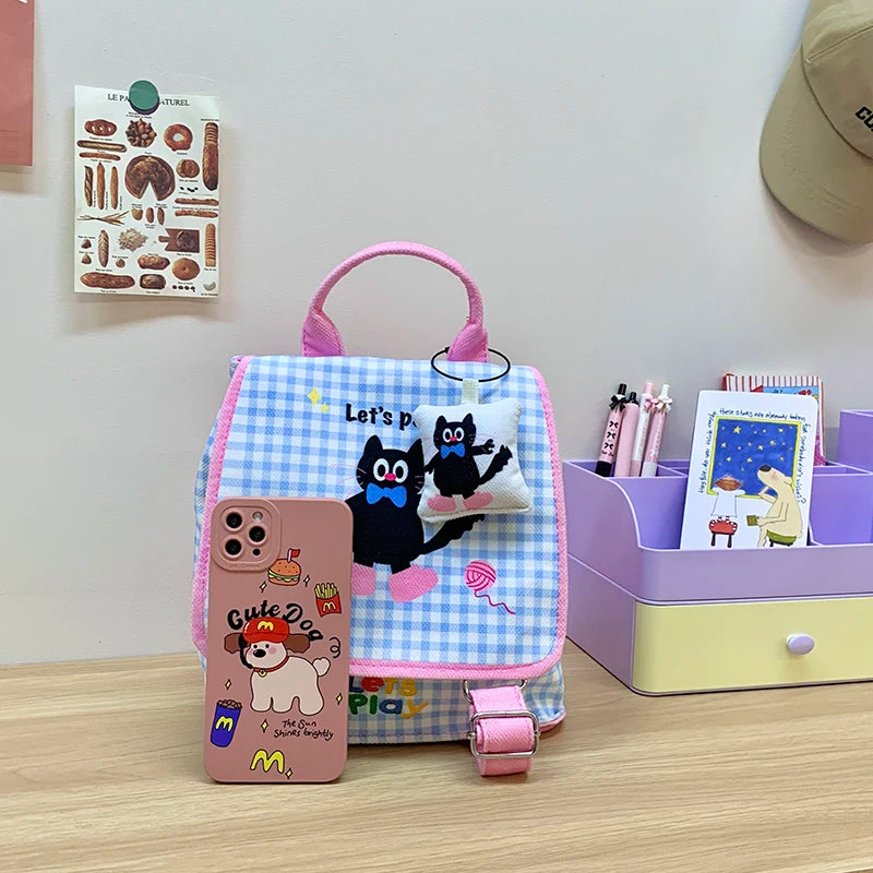 Wholesale Cute Girl Cartoon Canvas School Backpack Fashionable Candy Color Kid's Mochilas with Zipper Closure