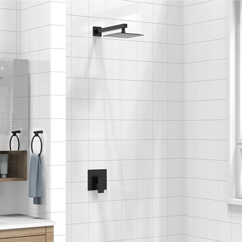 Plastic Steel Gold Rain Shower Mixer for Shower Rooms Concealed Wall Mounted Bathroom Shower Faucet Set