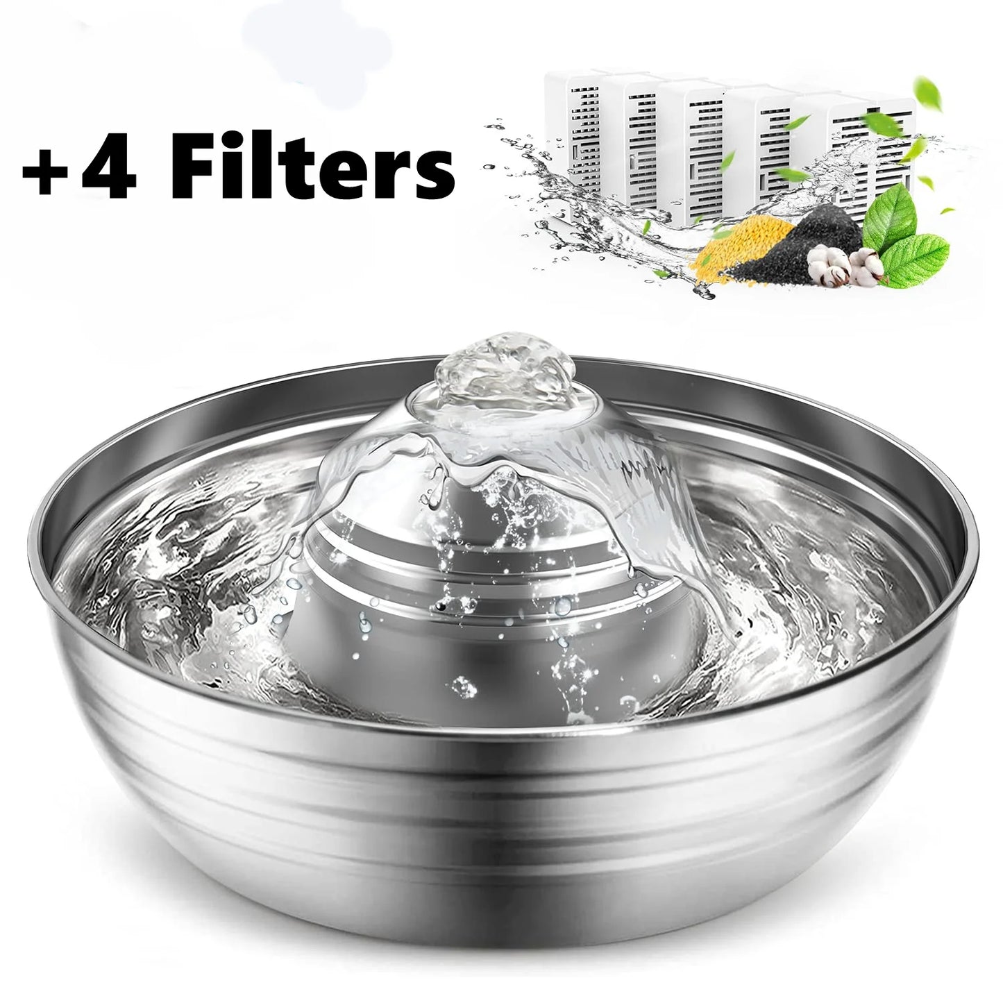 Cat Water Fountain Automatic Pet Dog Feeder Stainless Steel Water Dispenser Drinking Bowl with Ultra Quiet Pump Carbon Filters