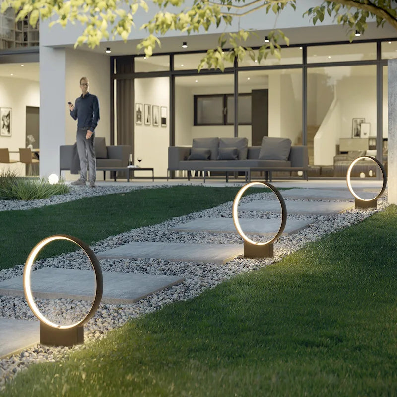 Modern Villa Courtyard Residential Garden View Outdoor Waterproof Ring LED Lawn Light