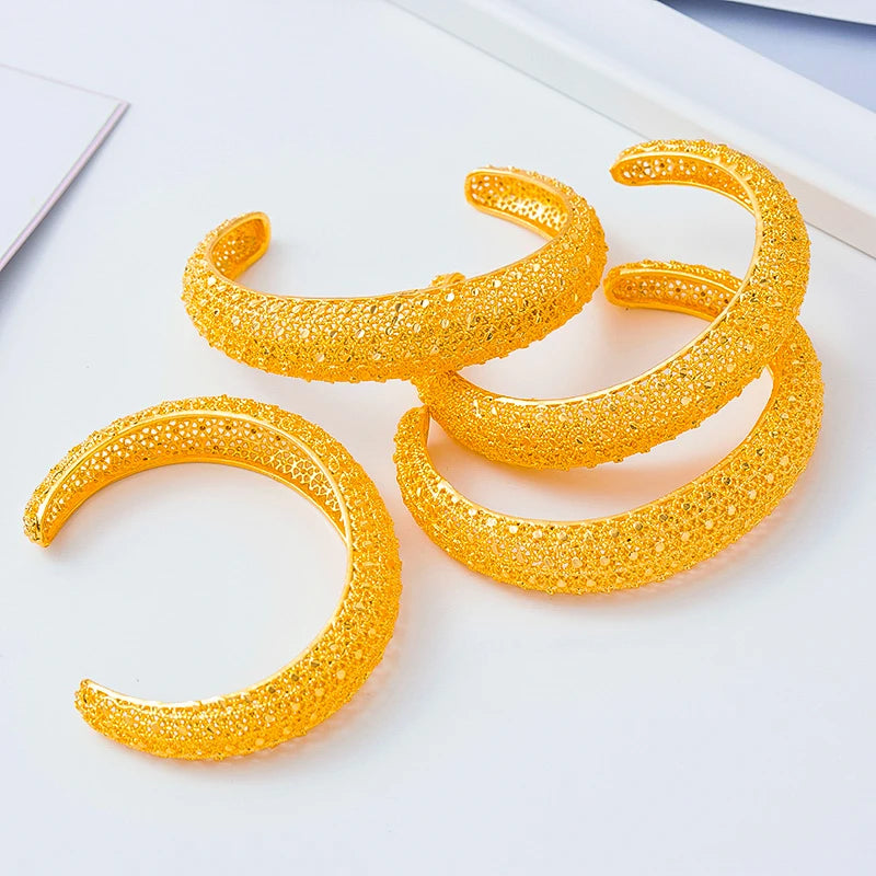 Saudi Arabia Jewelry Dubai Bangles for Women 4pcs/Lot Indian Gold Plated Bracelets Ethiopian Wedding Bridal Jewellery Gifts