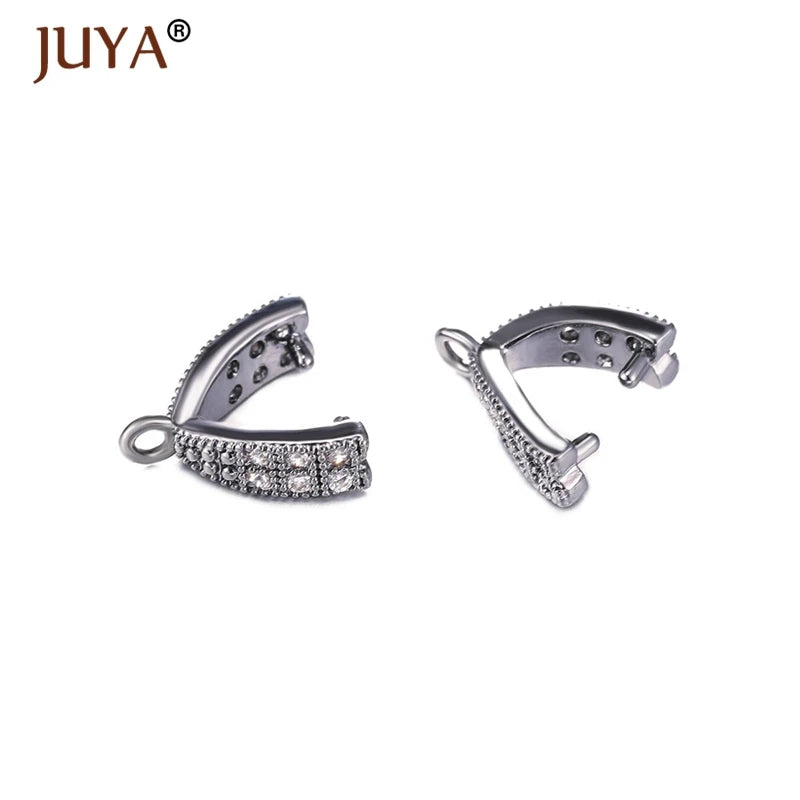 Juya Copper Inlaid Zircon Pinch Bails DIY Supplies For Jewelry Wholesale Crystal Pendant Clip Clasps Clamping Bale Accessories