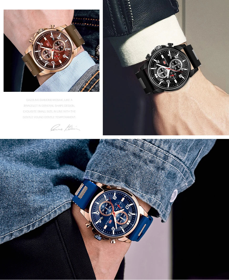 MINI FOCUS Chronograph Quartz Watches Men Blue Silicone Army Sport Top Brand LuxuryWristwatch Man Relogios Masculino Clock 0268