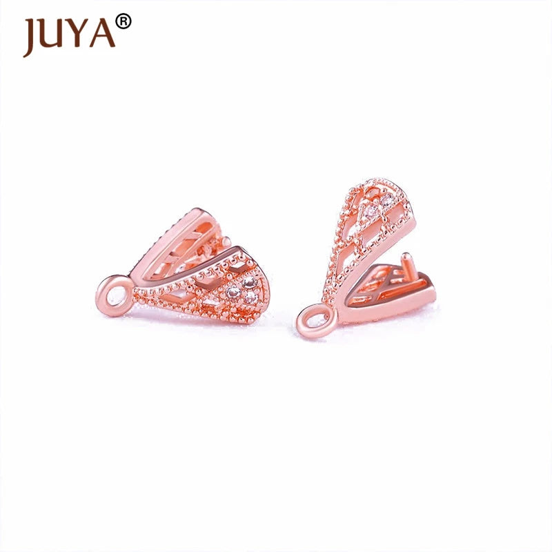 Juya Copper Inlaid Zircon Pinch Bails DIY Supplies For Jewelry Wholesale Crystal Pendant Clip Clasps Clamping Bale Accessories