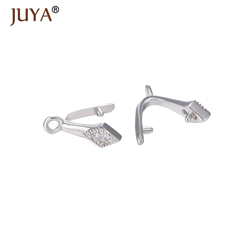 Juya Copper Inlaid Zircon Pinch Bails DIY Supplies For Jewelry Wholesale Crystal Pendant Clip Clasps Clamping Bale Accessories