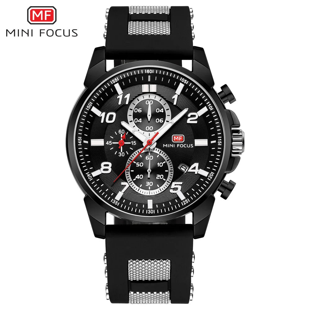 MINI FOCUS Chronograph Quartz Watches Men Blue Silicone Army Sport Top Brand LuxuryWristwatch Man Relogios Masculino Clock 0268