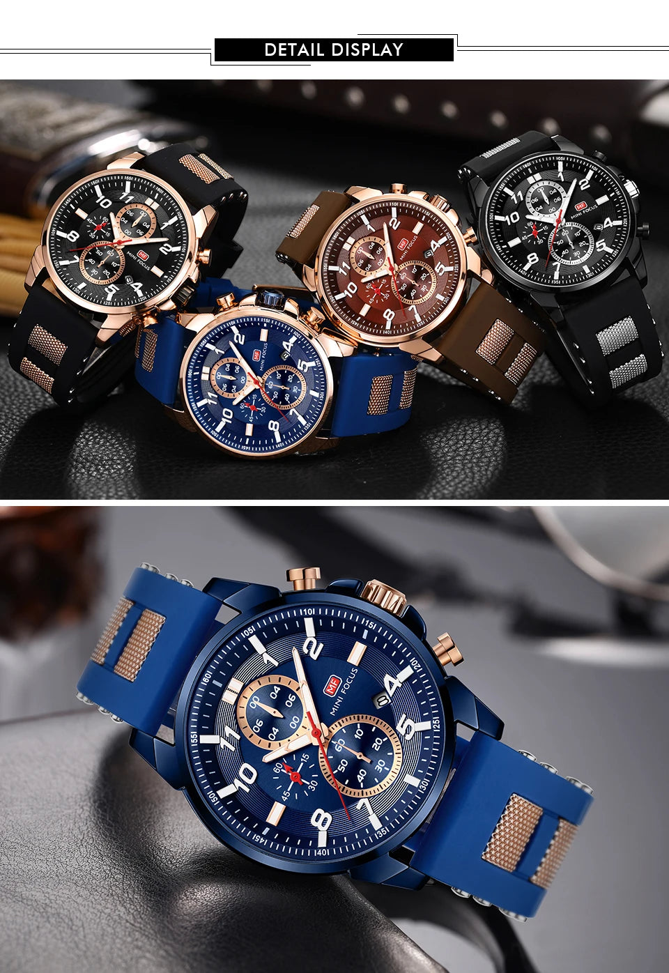MINI FOCUS Chronograph Quartz Watches Men Blue Silicone Army Sport Top Brand LuxuryWristwatch Man Relogios Masculino Clock 0268
