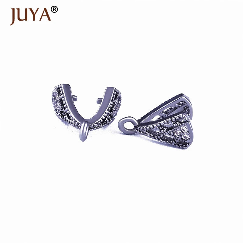 Juya Copper Inlaid Zircon Pinch Bails DIY Supplies For Jewelry Wholesale Crystal Pendant Clip Clasps Clamping Bale Accessories