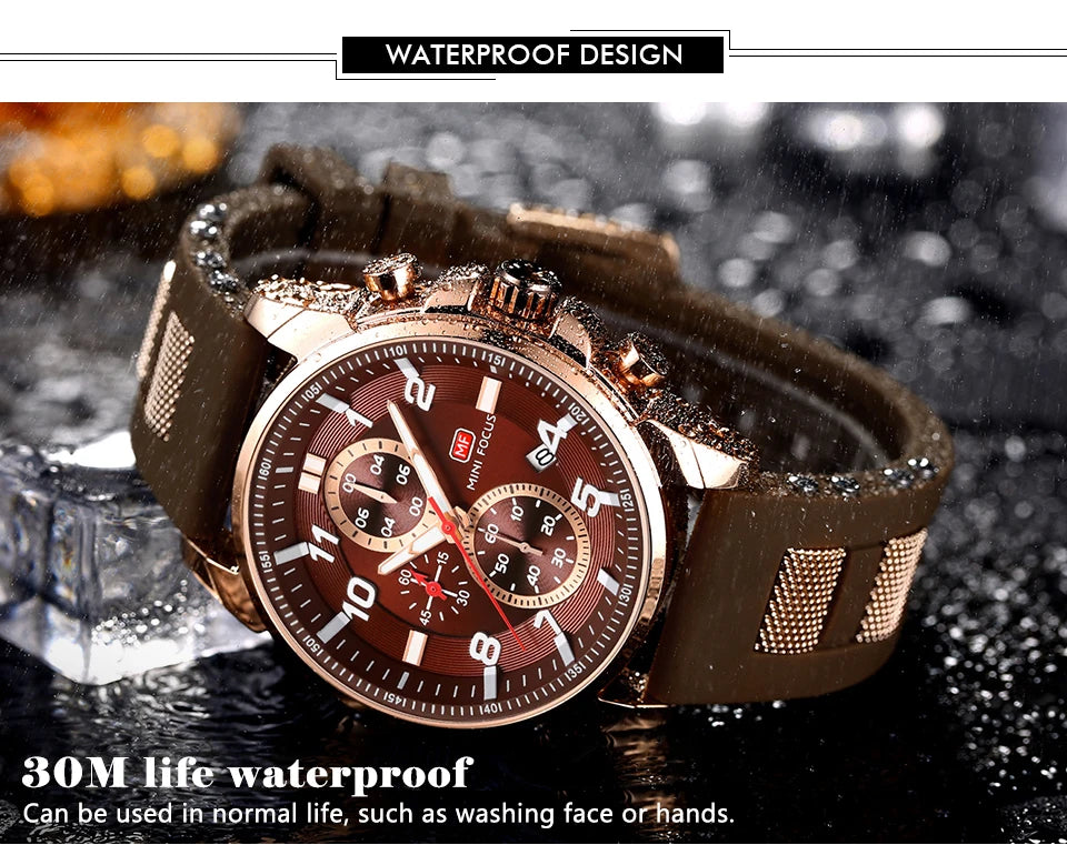 MINI FOCUS Chronograph Quartz Watches Men Blue Silicone Army Sport Top Brand LuxuryWristwatch Man Relogios Masculino Clock 0268