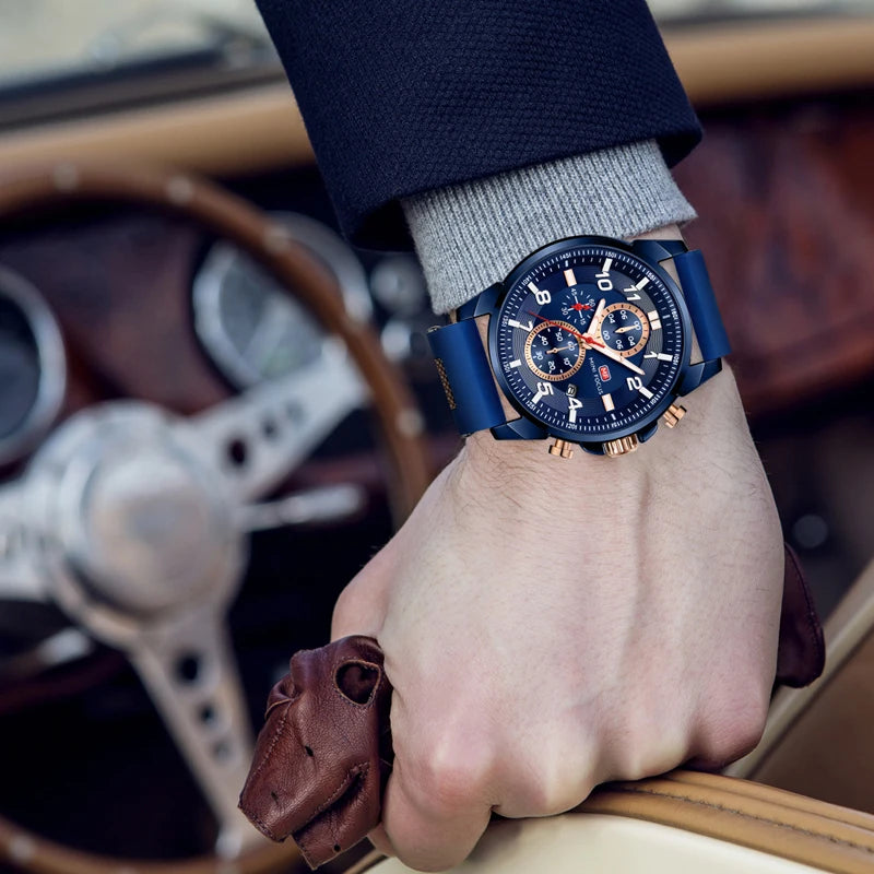 MINI FOCUS Chronograph Quartz Watches Men Blue Silicone Army Sport Top Brand LuxuryWristwatch Man Relogios Masculino Clock 0268