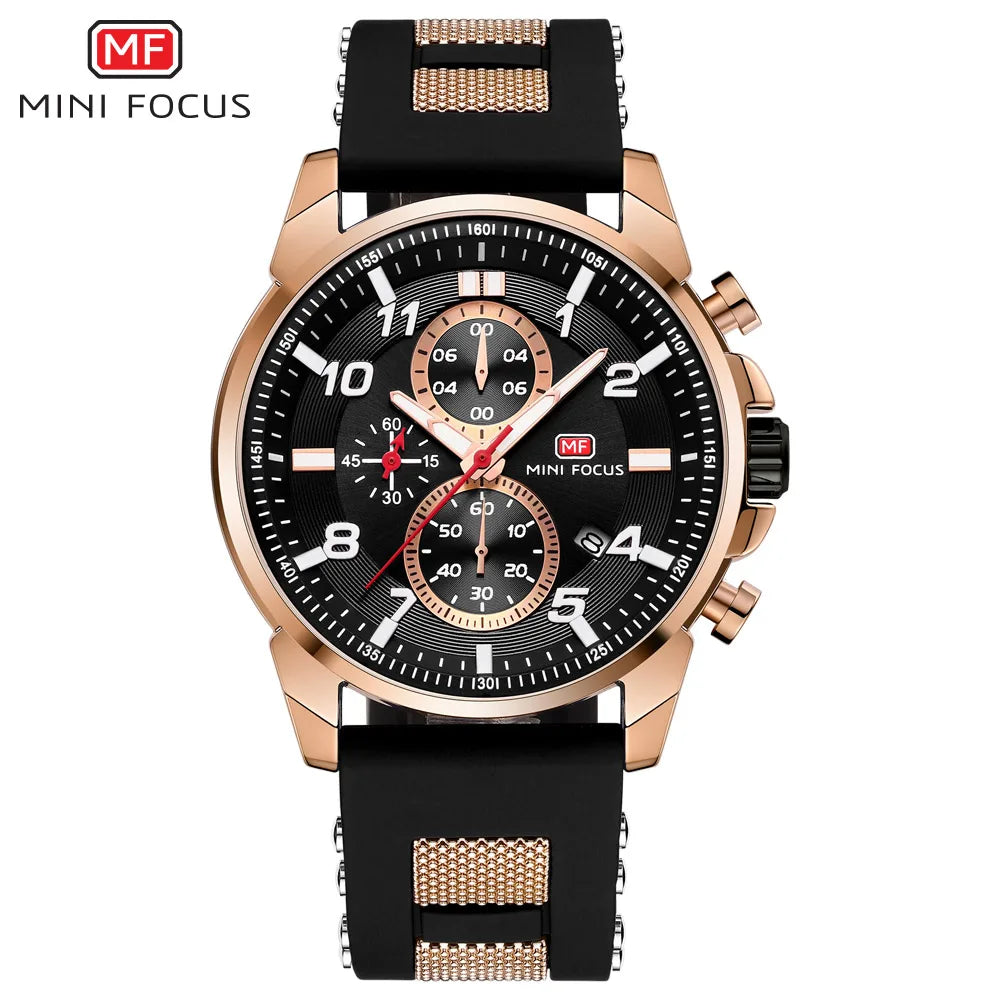 MINI FOCUS Chronograph Quartz Watches Men Blue Silicone Army Sport Top Brand LuxuryWristwatch Man Relogios Masculino Clock 0268