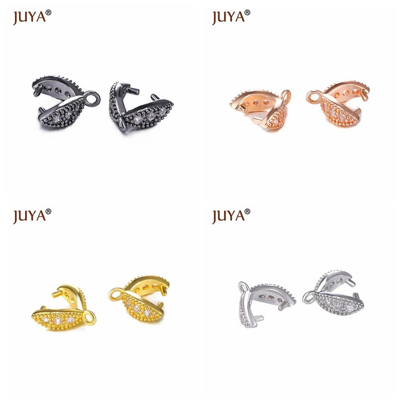 Juya Copper Inlaid Zircon Pinch Bails DIY Supplies For Jewelry Wholesale Crystal Pendant Clip Clasps Clamping Bale Accessories
