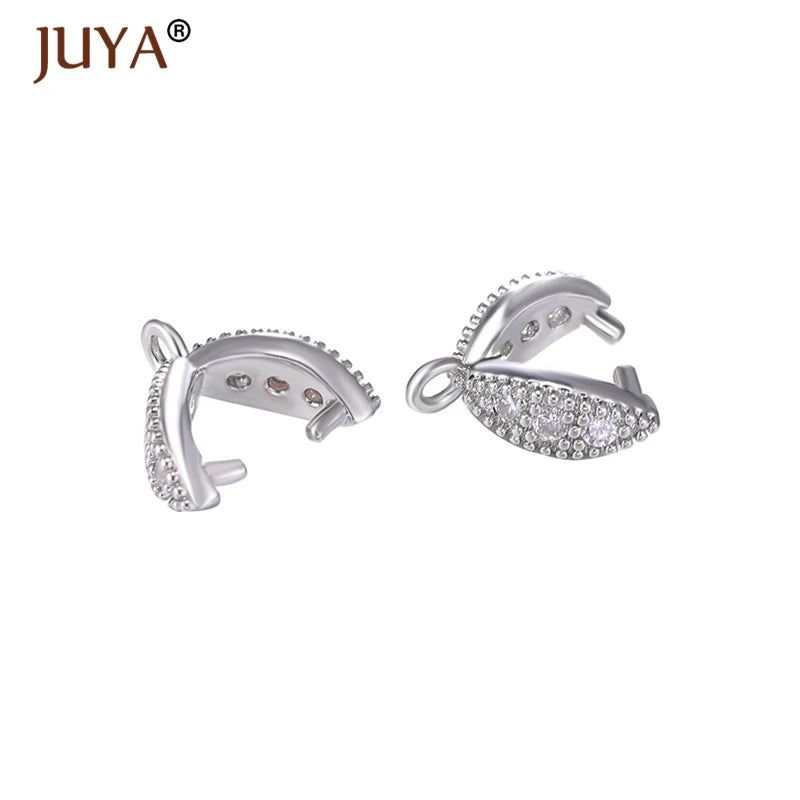 Juya Copper Inlaid Zircon Pinch Bails DIY Supplies For Jewelry Wholesale Crystal Pendant Clip Clasps Clamping Bale Accessories