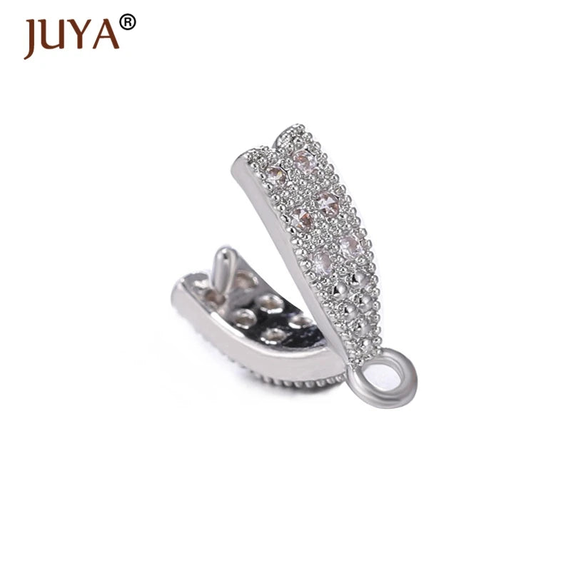 Juya Copper Inlaid Zircon Pinch Bails DIY Supplies For Jewelry Wholesale Crystal Pendant Clip Clasps Clamping Bale Accessories