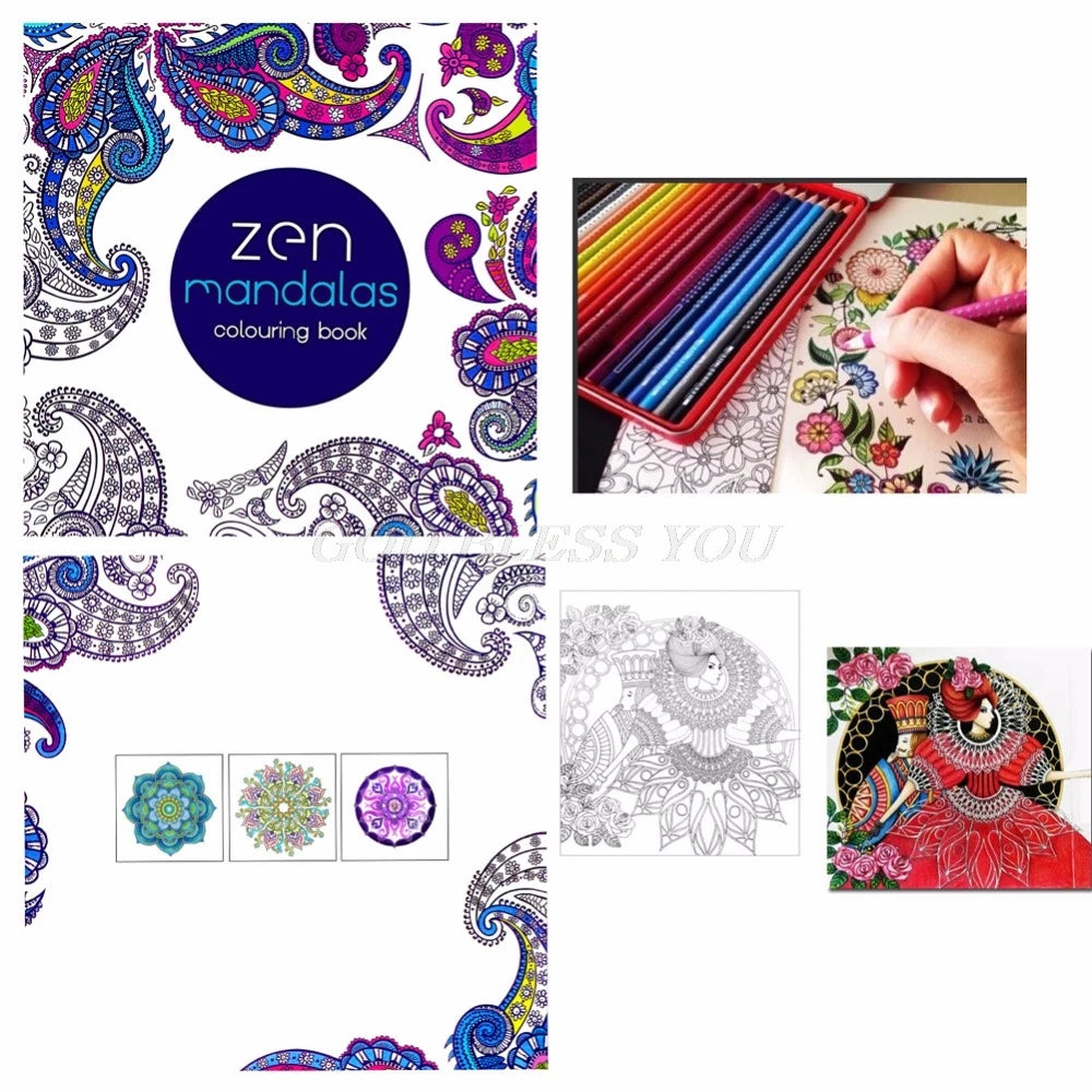 1 PCS 12Pages Mandalas Flower Coloring Book For Children Adult Relieve Stress Kill Time Graffiti Painting Drawing Art Book