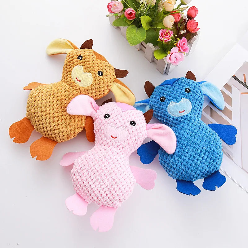 Novelty Cartoon Cute Plush Brave Cow Dolls Cleaning Teeth Cat Dog Pet Sounding Toys