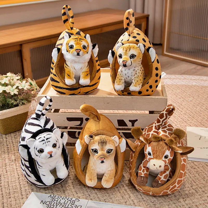Realistic Wild Animal Stuffed Tiger in Kennel Plush Leopard Giraffe Toy in Lair Cute Spotted Puppy in Doghouse Fast Shipping