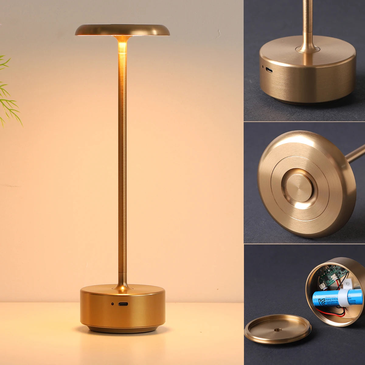 Aluminum alloy rechargeable hotel living room bedroom bedside lamp warm and romantic modern industrial style LED night light