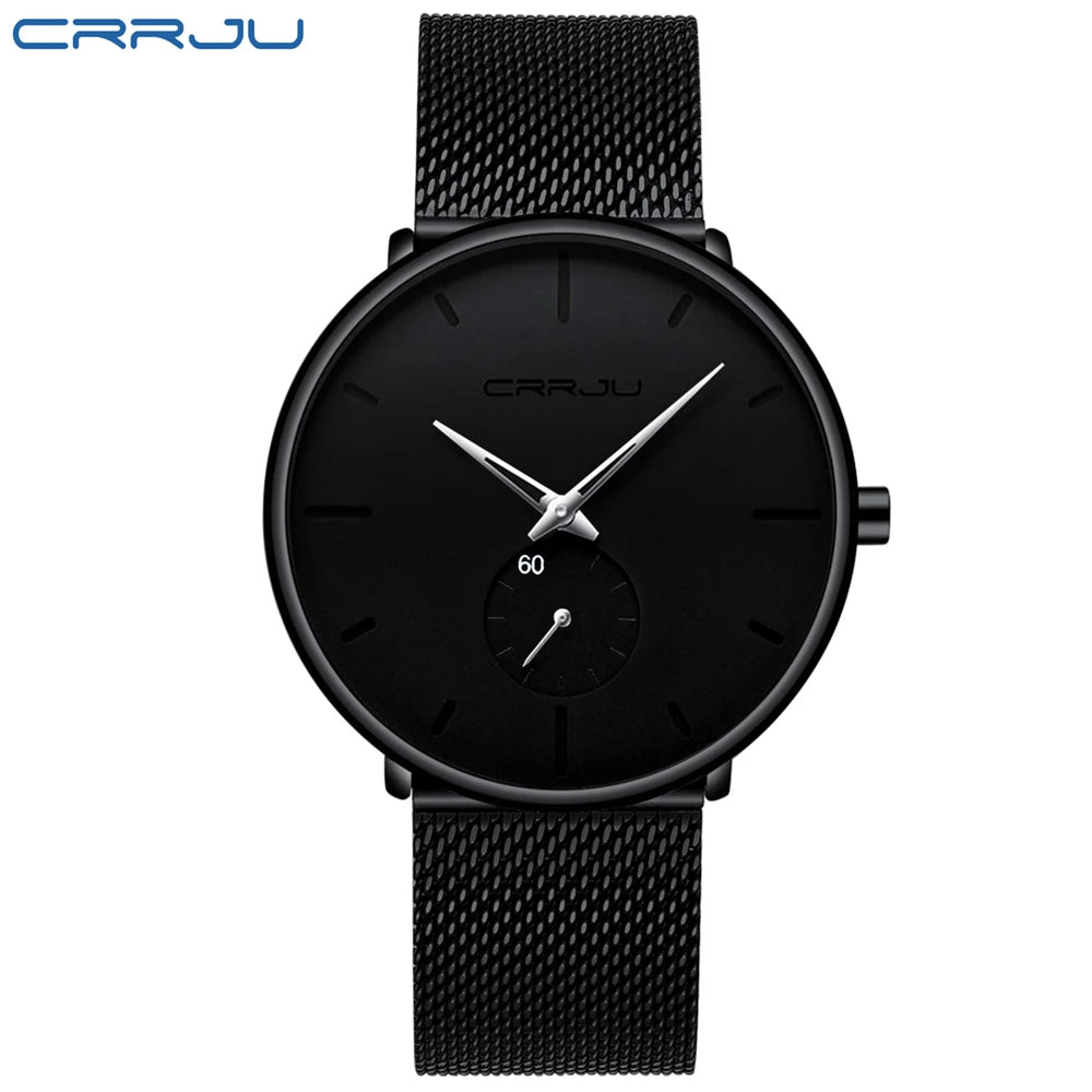 CRRJU Fashion Watch Men Waterproof Slim Mesh Strap Minimalist Wrist Watches For Men Quartz Sports Watch Clock Relogio Masculino