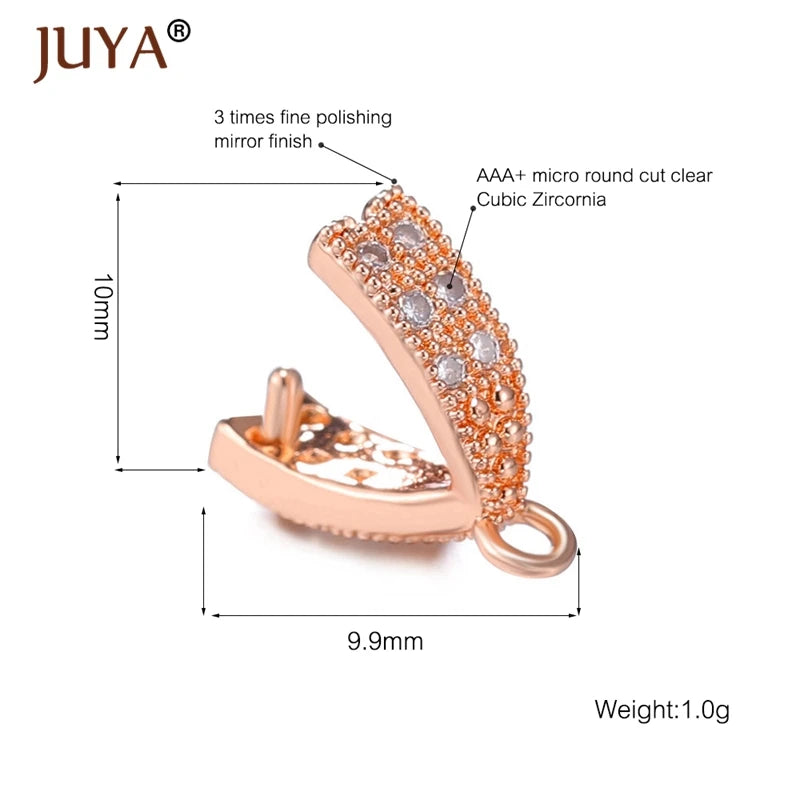 Juya Copper Inlaid Zircon Pinch Bails DIY Supplies For Jewelry Wholesale Crystal Pendant Clip Clasps Clamping Bale Accessories