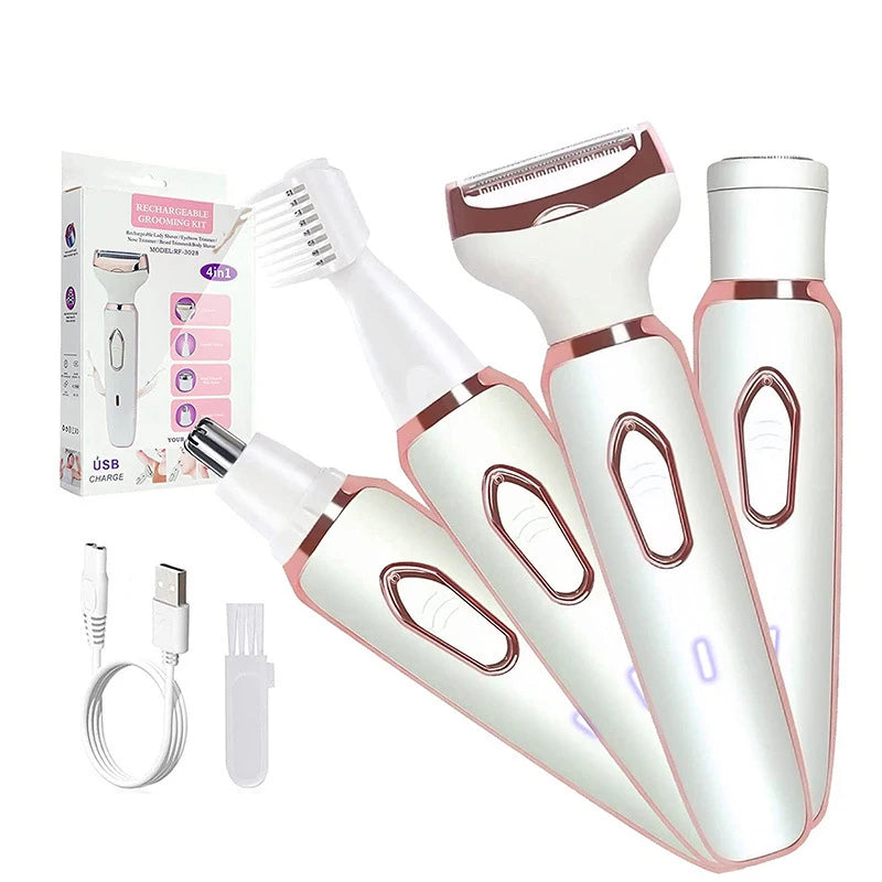 Portable Electric USB Rechargeable Ladies Shaving Razor Painless Facial Hair Removal 4 in 1 for Women