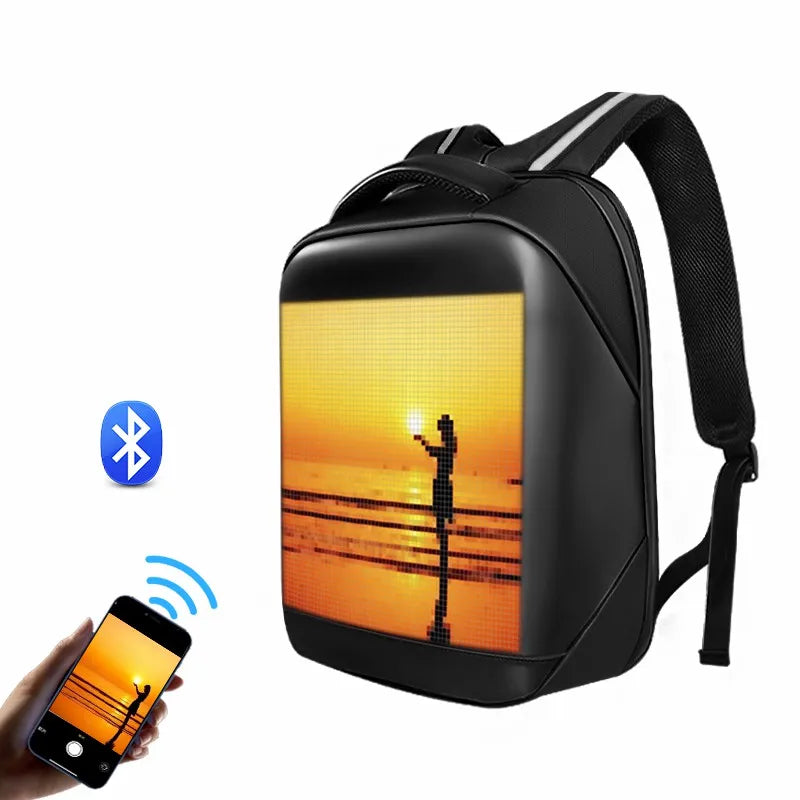 Fashion Custom APP Programmable Smart Led GIF Picture Advertising Backpack