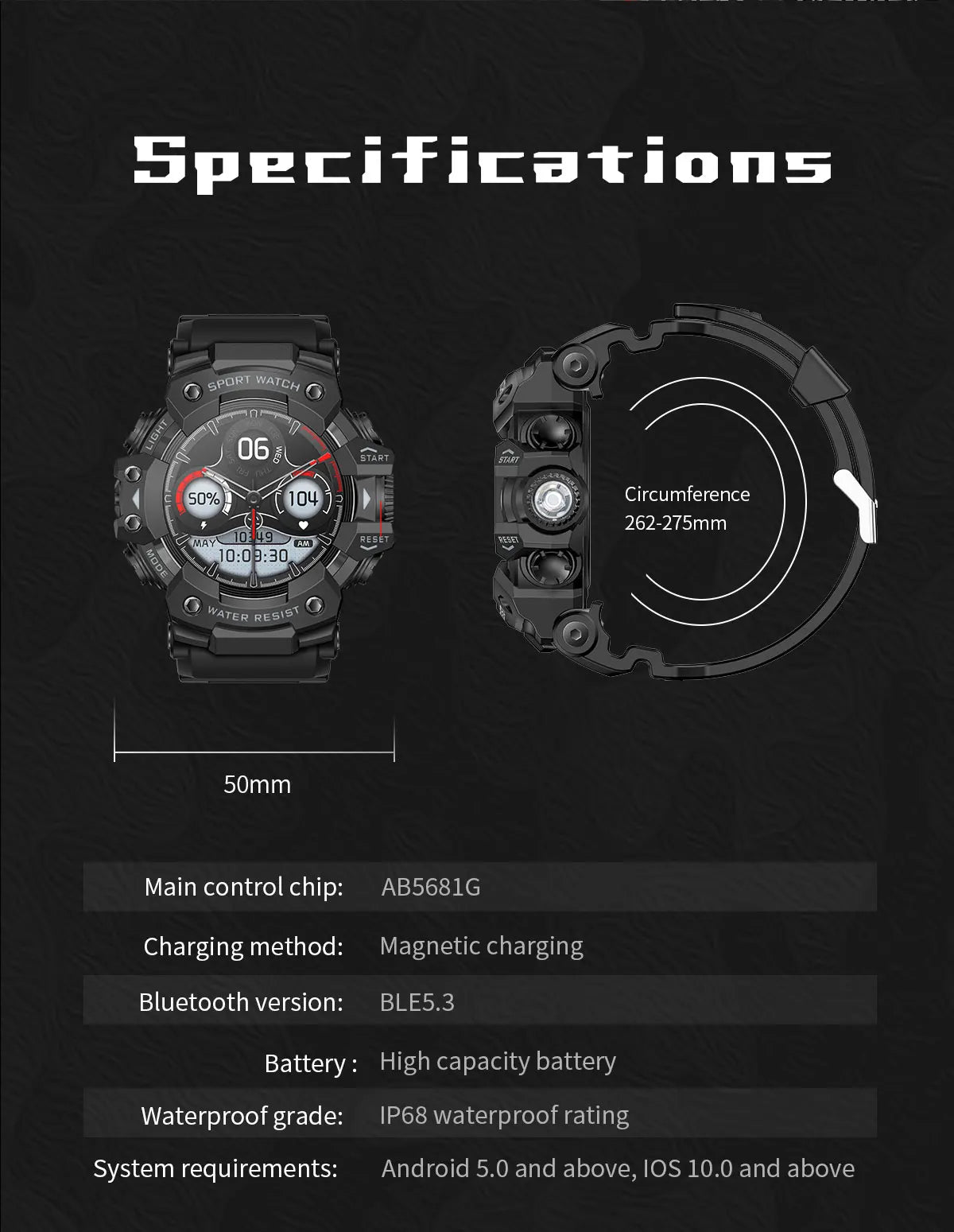 2025 Rugged Sport Smart Watch Bluetooth Calls Colorful Waterproof Military Smartwatches with Flashlight SOS COMPASS for Phone