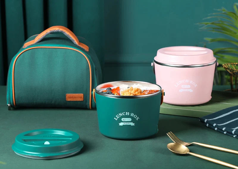 School Office Car Picnic Electric Heating Lunch Box Stainless Steel Portable Adult Food Warmer Container 220V 110V 24V 12V 1.2L