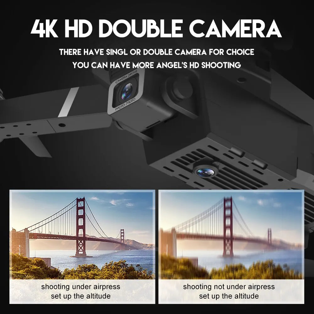 Drone Foldable Wings, Dual Cameras for Aerial Photography, 360° Rotation, One-Click Takeoff, Portable Rechargeable Battery
