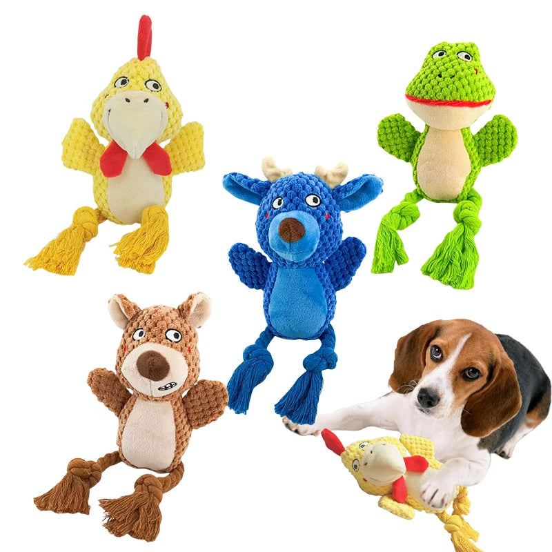 Dog Enrichment Toy Cute Animal Rope Dog Toy Plush Puppy Chew Pet Squeak Toy Cartoon Interactive Games For Dogs Stuff For Dogs