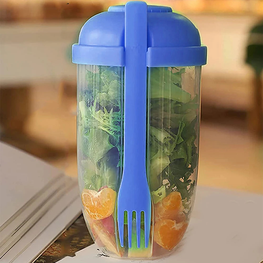 Portable Salad Cup with Fork Fresh Salad Container Bottle Vegetable Fruit Breakfast Lunch Carry To Go for Work Travel Picnic