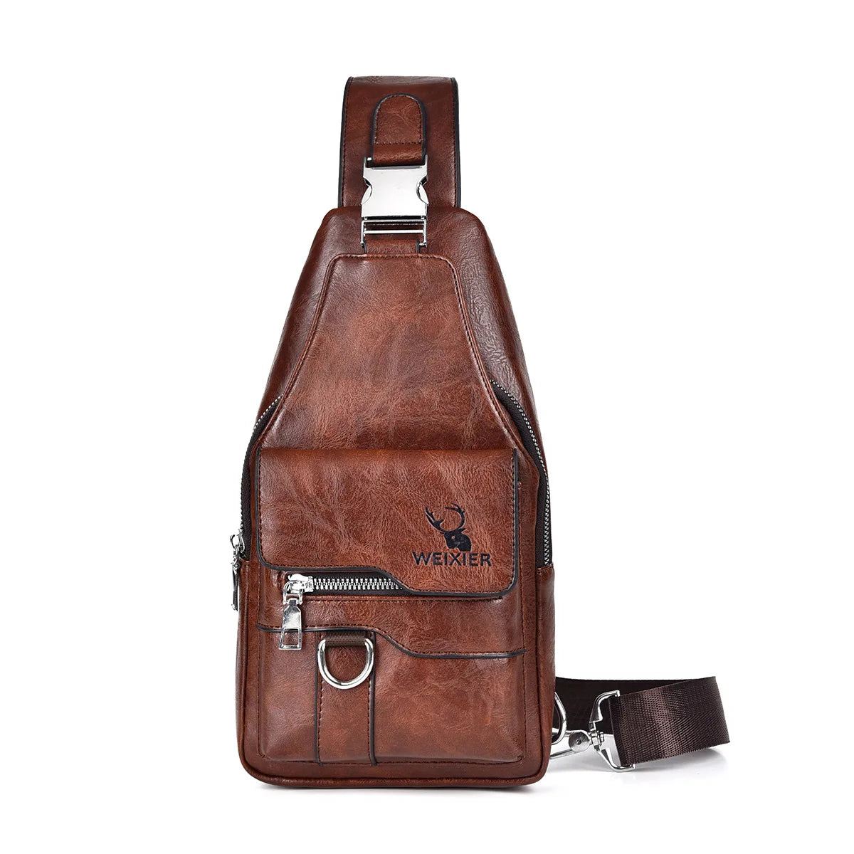 New Casual Chest Bag Travel shoulder bag Men Multifunction Anti-theft USB Charging Crossbody Bag Quality PU Leather Pack Male