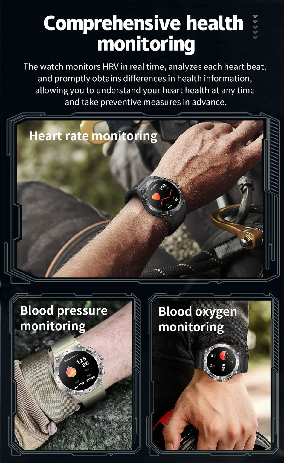 Military GPS Smart Watch Men AMOLED HD Screen Altitude Compass Heart Rate Sports Watch BT Calling IP68&10ATM Waterproof Watch