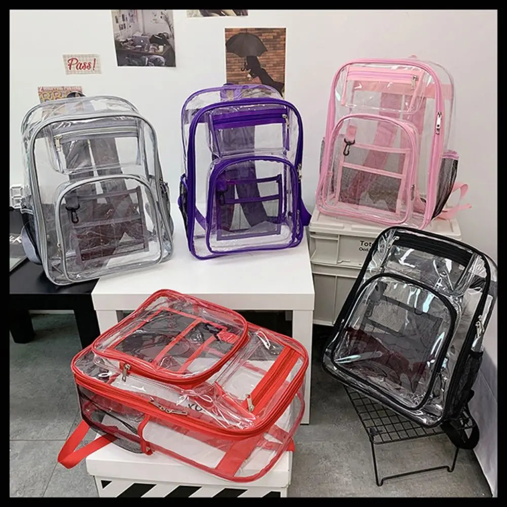 Casual PVC Clear Backpack Large Capacity with Multi-pockets Students Bookbag See Through Waterproof Transparent Backpack Travel