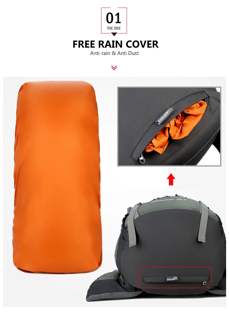 75L Camping Backpack Travel Sport Bag With Rain Cover Climbing Mountaineering Trekking Outdoor Rucksack Hiking Bag Shoulder Men