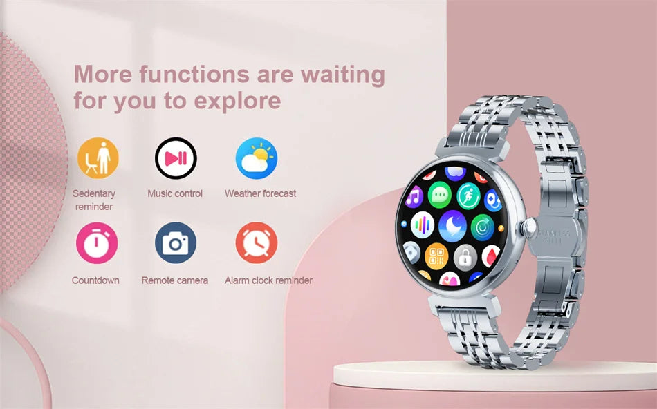 1.04 inch AMOLED Screen Fashion Ladies Smart Watch Screen Always Display Bluetooth Call Smartwatch Metal Body Small Screen Watch